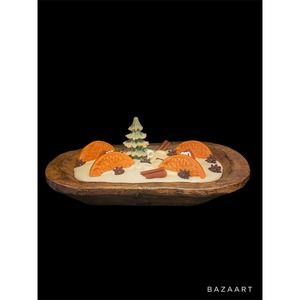 Primitive Farmhouse Rustic Country Christmas Wooden Dough Bowl 3 Wick Candle